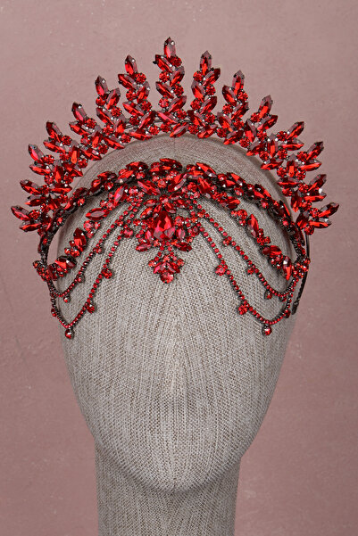 Limelia Elena Tiara de mireasă suspendată Accesoriu pentru păr pentru nuntă de noapte cu henna Burgundy