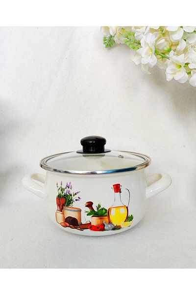 EBRULİEMAYE Kitchen Adventure Enamel Pot 2,8 Liters 20 cm Milk Yogurt Soup Pot