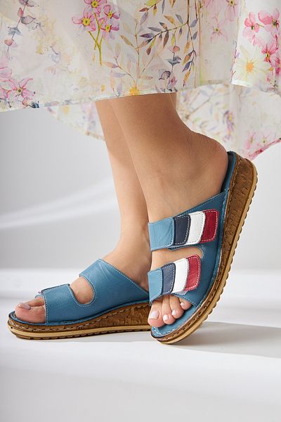 Limoya Papuci de damă Kassid Blue Comfort din piele naturală