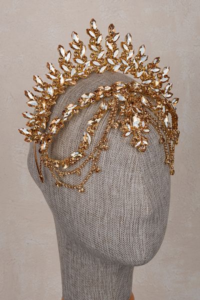 Hayalperest boncuk Elenora Dangle Detailed Crown Henna Engagement Wedding Bridal Accessory Honey