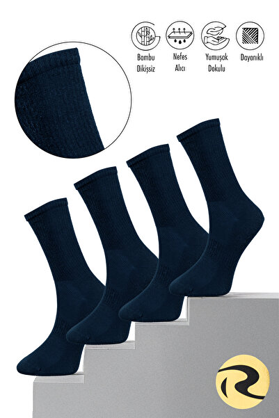 Roff Pamuklu Erkek Düz Lacivert Tenis Çorap Premium 4'lü
