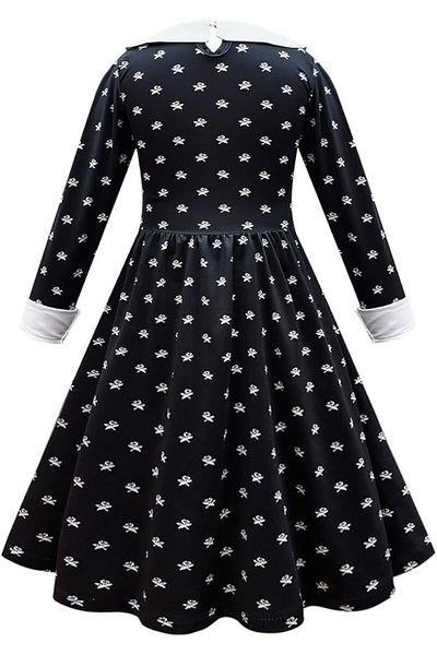 EvrikaUnity Wednesday Dress for Girls, Set with Wig, Bag and Socks, 3-4 years, 110 cm, Black/White