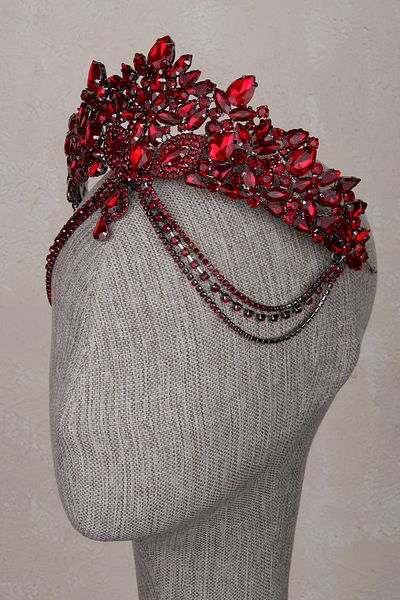 Hayalperest boncuk Velisse Burgundy Colored Bridal Crown Stone Embroidered Model