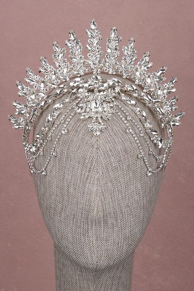 Hayalperest boncuk Elenora Dangle Bridal Crown Engagement Henna Stylish Accessory for Wedding Silver