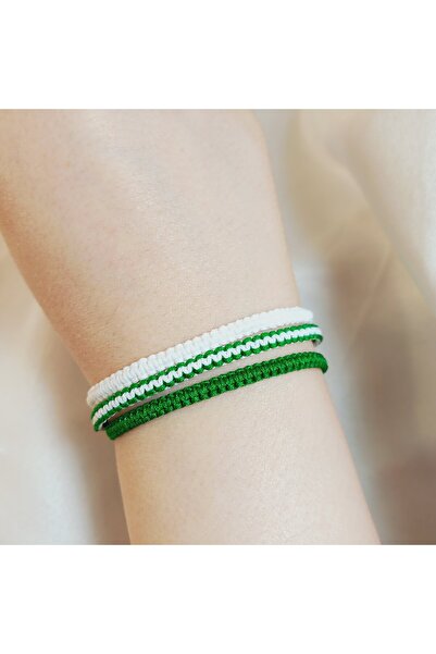 Crystal Atelier Bursaspor Yeşil Beyaz 3’lü Taraftar Makrome Bileklik Seti - U...
