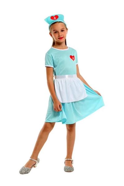 EvrikaUnity Doctor Nurse Costume for Children, Set with Headband, 110 cm, 3-4 years, Turquoise