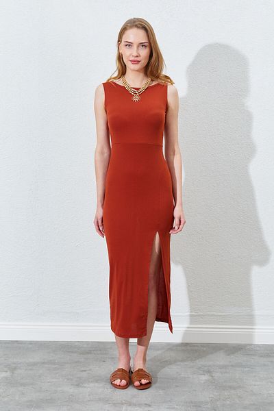 EDITION WOMAN Front Slit Back V Detailed Strap Dress - Tile |   28-1690