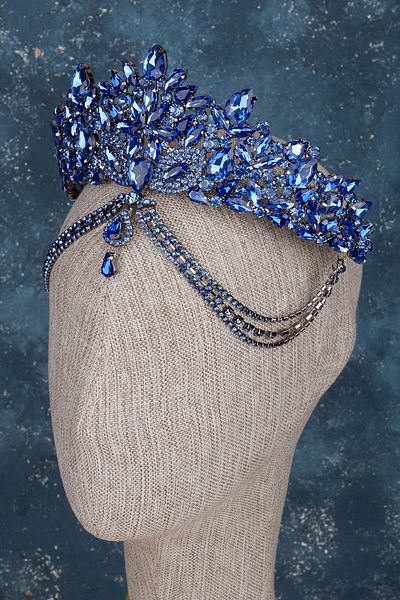 Hayalperest boncuk Velisse Saks Blue Stone Crown Bridal Accessory