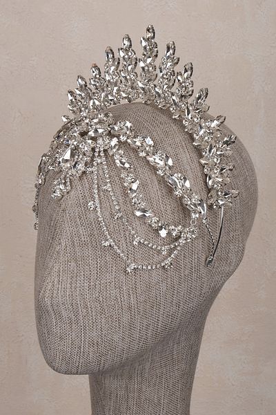 Hayalperest boncuk Elenora Dangle Bridal Crown Engagement Henna Stylish Accessory for Wedding Silver