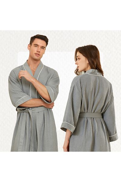 REEFI Rustic Grey Waffle Bathrobe