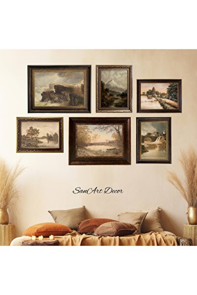 Sanart Vintage Çerçeveli Tablo, 6 Parça Çerçeveli Tablo, Çerçeveli Yağlı Boya...