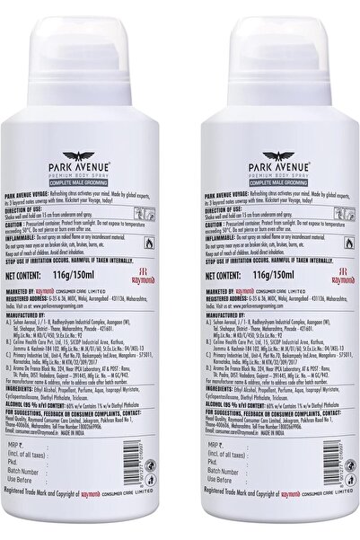 Park Avenue Deo for Men, Voyage Signature, 100 grams (Pack of Two), Amber