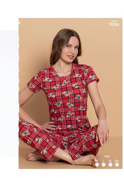 Stil Moda Red Pajama Top and Bottom with Teddy Bear 7050