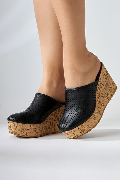 Limoya Viana Black Closed Front Wedge Heeled Women's Slippers