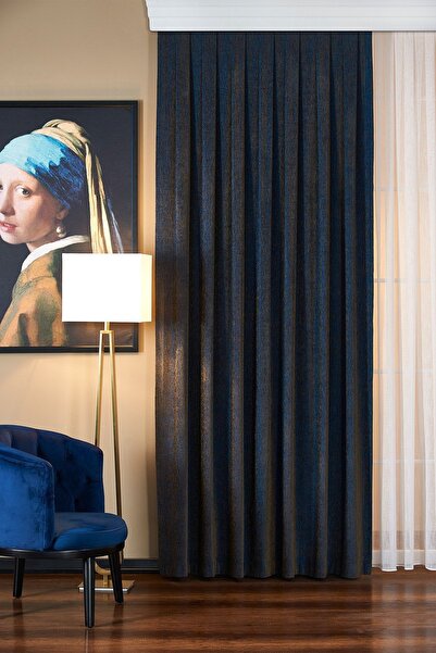 Elen's Cortina de fundal din viscoză catifelată, albastru marin, cupru, elega...