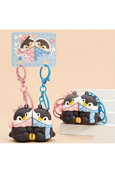 PiyaCraft Cute Penguin Lover Friend Couple Keychain Accessory with Double Magnet