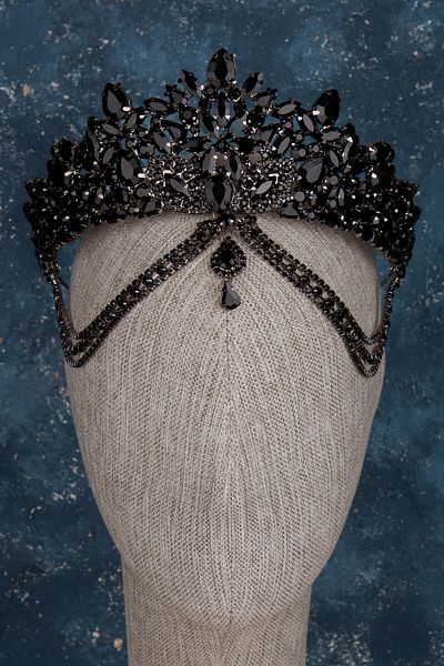 Hayalperest boncuk Velisse Black Bridal Crown Elegant Shiny Stone Model
