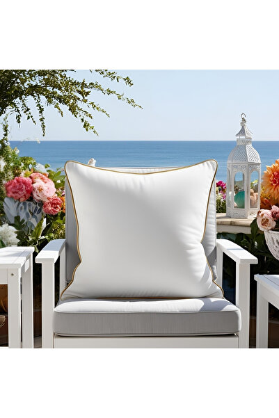 Bc Home White Square Cushion Cover with Gold Edge Piping Soft Textured 1 Piec...