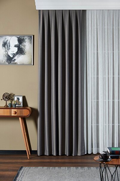 Elen's Antrasit Yumuşak Kaliteli Dökümlü Mat Doğal Görünümlü Ütü Istemez Fon ...