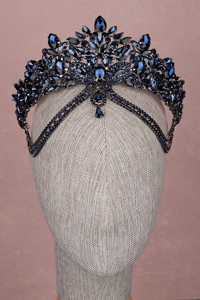 Hayalperest boncuk Velisse Princess Bridal Crown Navy Blue