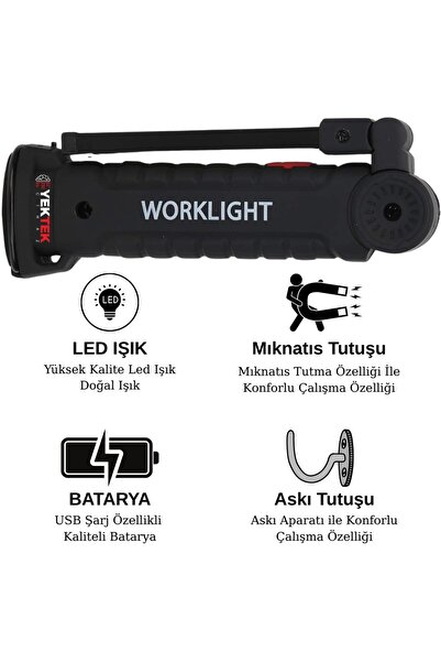 worklight YekTek Manyetik Askılı Şarjlı LED Çalışma Lambası – Oto Servis ve T...