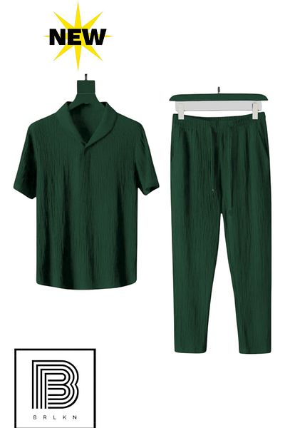 BRLKN Boyfriend Fit Seersucker Fabric Alaçatı Unisex Bürümcük T-Shirt Tracksuit Set
