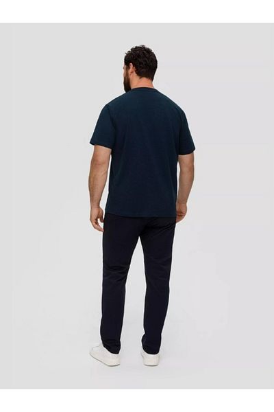 s.Oliver Men's Big Size T-shirt With Neckline And Dark Navy Logo Print