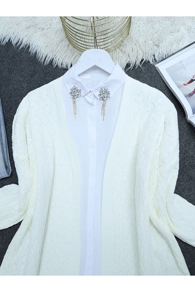 HİJABAYA Knitted Pattern Medium Length Knitwear Cardigan