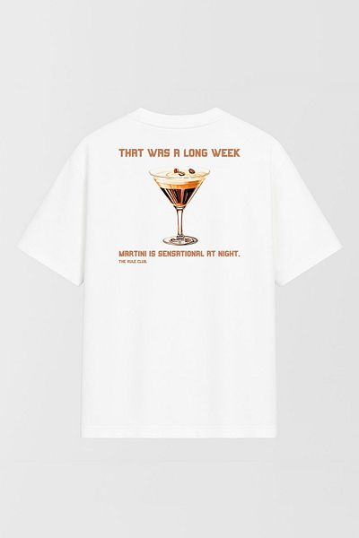 THE RULE Unisex Cocktail Printed Oversize 100% βαμβακερό φαρδύ κομμένο λευκό μπλουζάκι με λαιμόκοψη RF0513