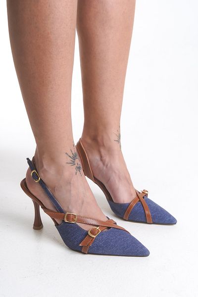 moon glow Pantofi cu toc stiletto de damă, albastru bleumarin, culoare denim, cu vârf ascuțit, pantofi cu toc subțire