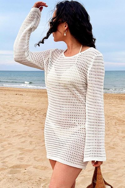 CHUBA Rochie de plajă mini tricotaj ajurata spaniolă pentru femei albă CW25S3025