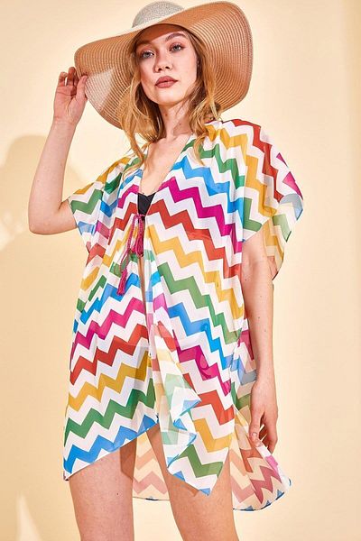 BALIENTE Multicolor Zigzag Print Women's Pareo Beach Dress