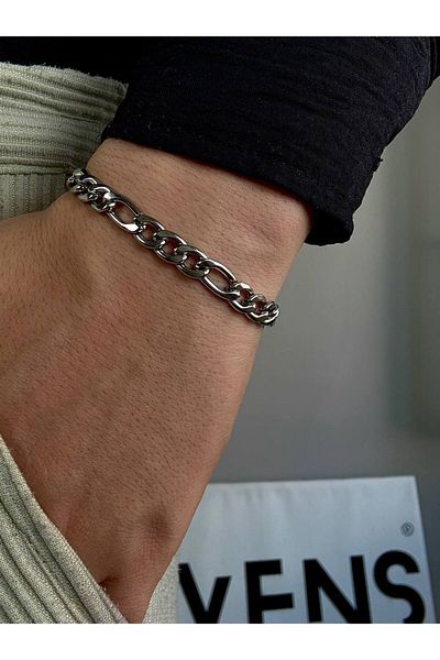 Arvens Silver Men's Chain Bracelet Women's Stainless Steel Color Non-Throw Unisex Anti-Tarnish Steel Bracelet