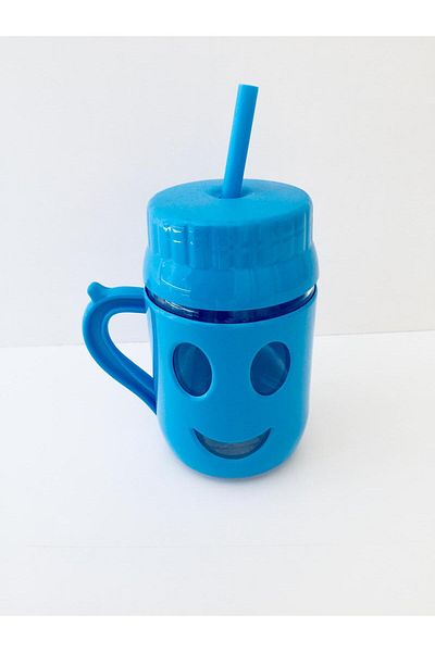 Dinçkan 370Cc Gülenyüz Glass Cup with Straw and Handle /D-331 -Bpa Free
