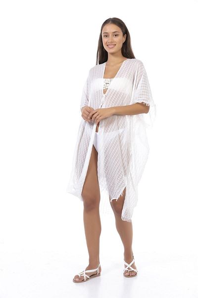 MARBERRY White Organic Mesh Women's Pareo Beach Dress