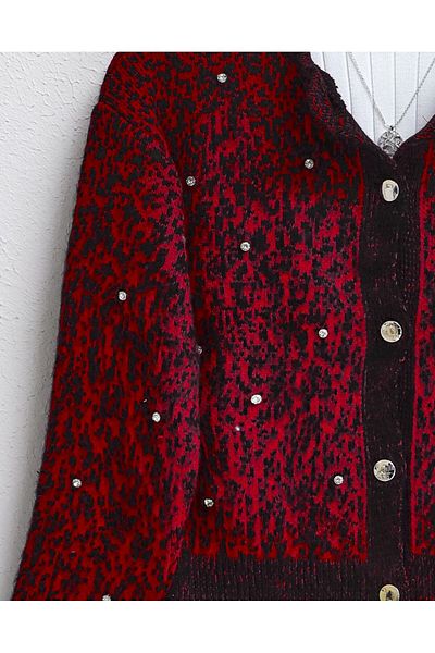 HİJABAYA Metal Buttoned Soft Cardigan with Stone Detail