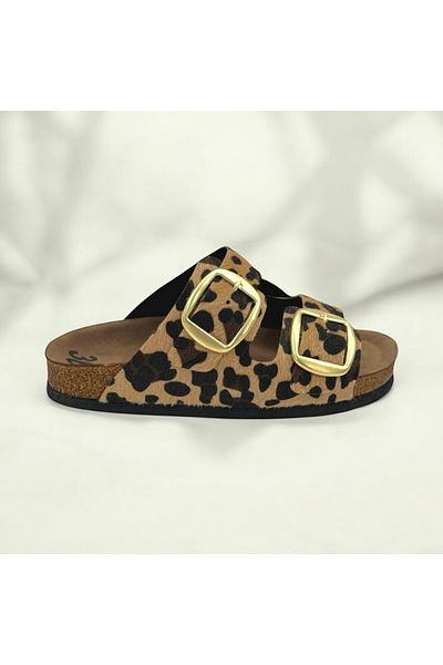 ELAIA SHOES Luna Women's Double Buckle Comfortable Anatomical Daily Slippers Leopard