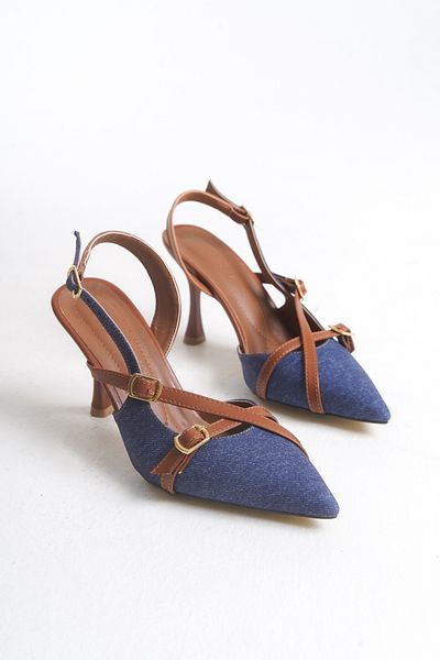 moon glow Pantofi cu toc stiletto de damă, albastru bleumarin, culoare denim, cu vârf ascuțit, pantofi cu toc subțire