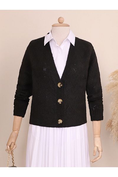 HİJABAYA Openwork Buttoned Winter Cardigan