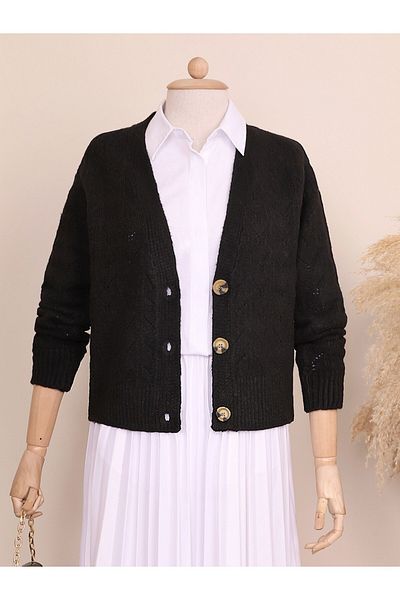 HİJABAYA Openwork Buttoned Winter Cardigan