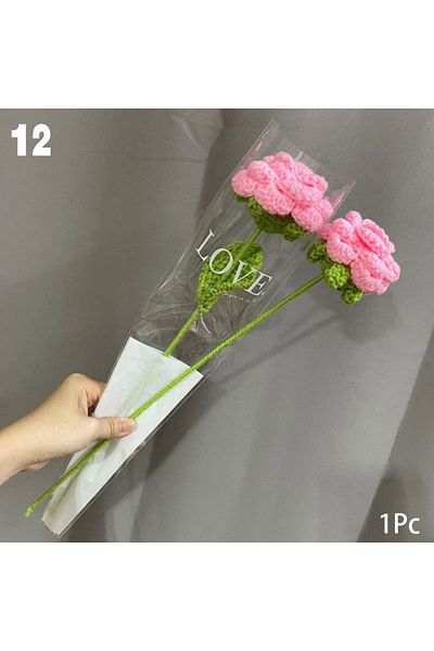 Choice 12 Knitting Flower Rose Tulips Daisy Single Bouquet Simulation Flower Home Decoration Wedding Hand-K