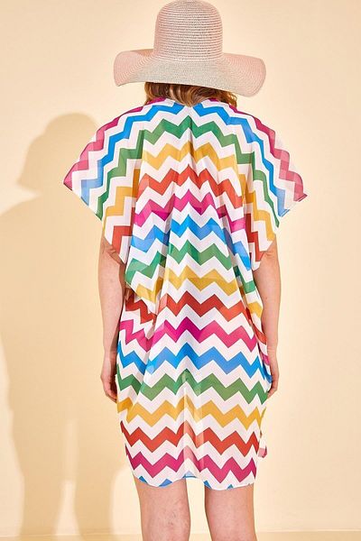 BALIENTE Multicolor Zigzag Print Women's Pareo Beach Dress