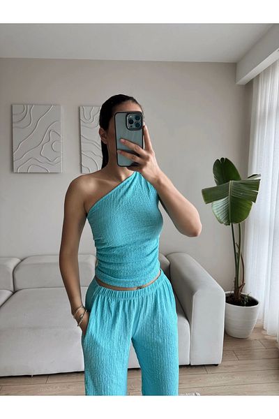 Zoom Butik طقم بنطال وبنطلون بكتف واحد - تركواز