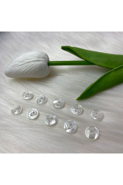 BRAVE TEKSTİL ÜRÜNLERİ Round Model White Pearlescent 2 Hole Button (16 Size) 10mm-20 Pieces