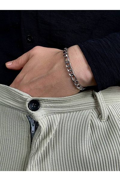 Arvens Silver Men's Chain Bracelet Women's Stainless Steel Color Non-Throw Unisex Anti-Tarnish Steel Bracelet