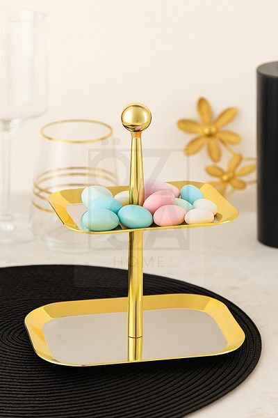 ÖzSa Home Rio Gold Presentation Bowl Snack Bowl 18/10 (Top: 8.5 X 11.5 cm - Bottom: 12 X 15 cm)