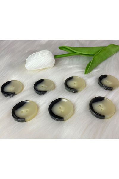 BRAVE TEKSTİL ÜRÜNLERİ Round Model Black Detailed 2 Hole Button (44 Size) 28mm-6 Pieces