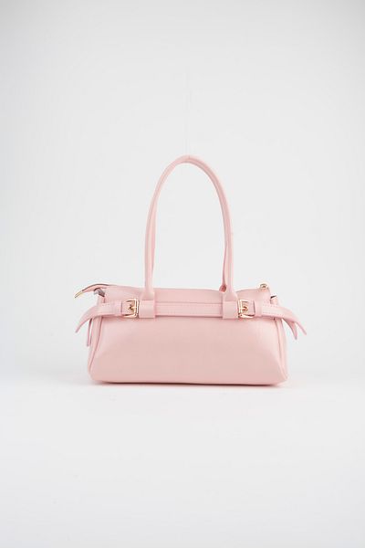 Vivaq Women's Pink Broken Shiny Faux Leather Baguette Design Belted Zipper Closure Handbag
