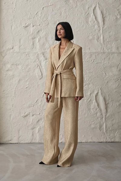 Silerra Yellow Belted Jacket and Trousers Shiny Set