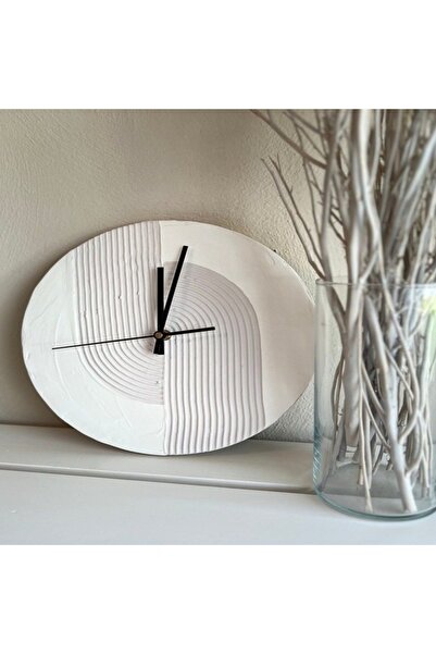 Home Minimal Dokunuş: Rölyef Doku Tasarımlı El Yapımı Beyaz Masa Ve Duvar Saa...